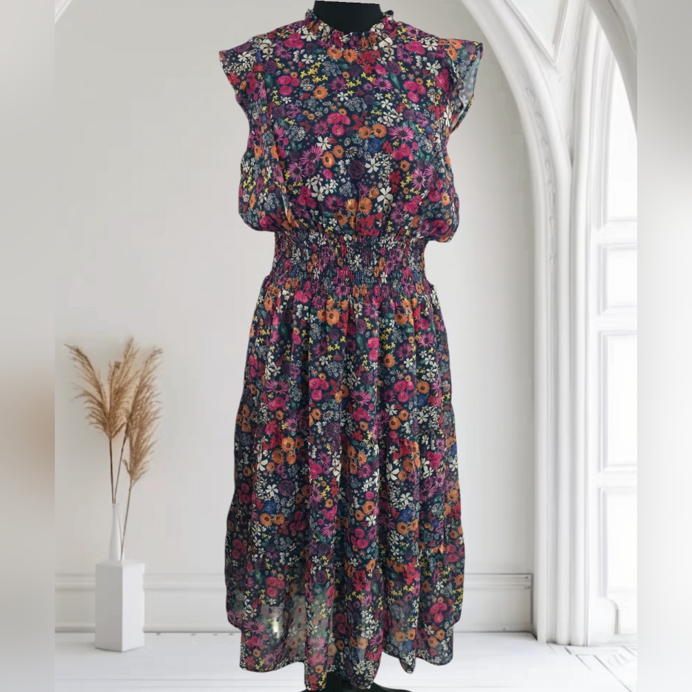 Saks Fifth Avenue Floral Flutter Sleeve Midi Dress, Size Medium, NWT - Picture 4 of 9